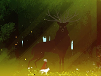 Neva and Alba meeting an elk in the deep forest