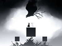 Black and white, Alba and Neva standing below a large elk silhouette